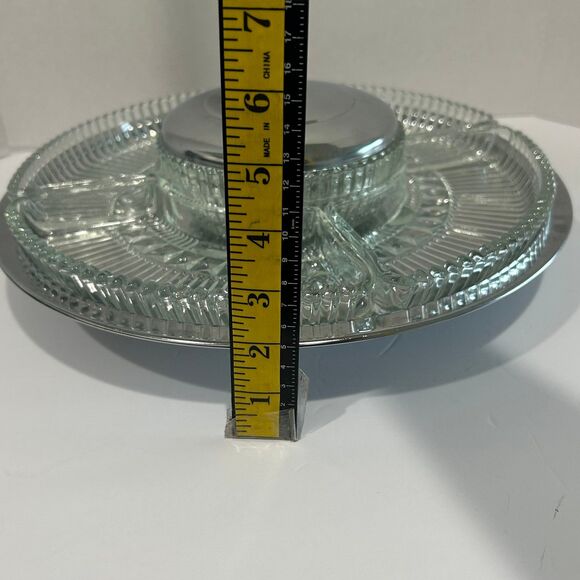 Vintage Kromex Lazy Susan Revolving Serving Platter Glass Inserts Chrome Base - Picture 7 of 12